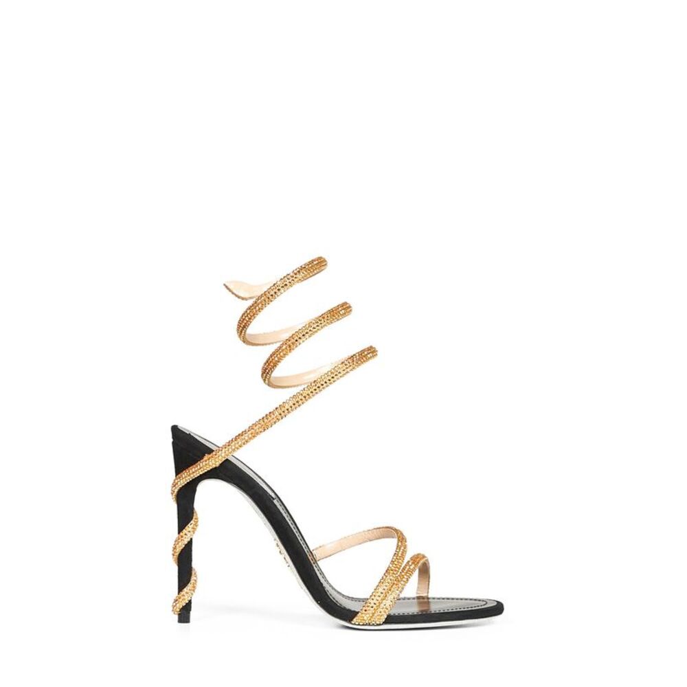 Rene Caovilla Women Black And Gold Margot 105 Crystal Sandals